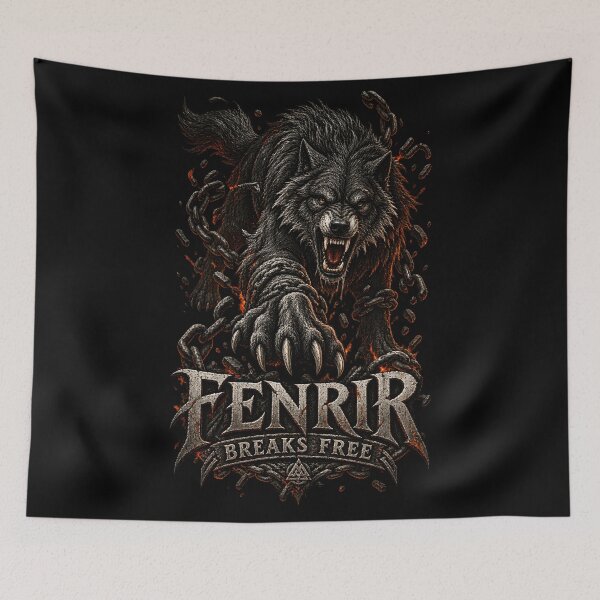 Item preview, Fenrir Breaks Free – Norse Wolf Viking Mythology Dark Art designed and sold by R3XFORGE.