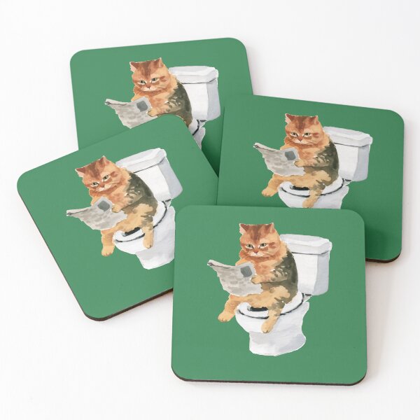 Item preview, Funny Cat Reading Newspaper on Toilet Watercolor Art designed and sold by peterdesigns.
