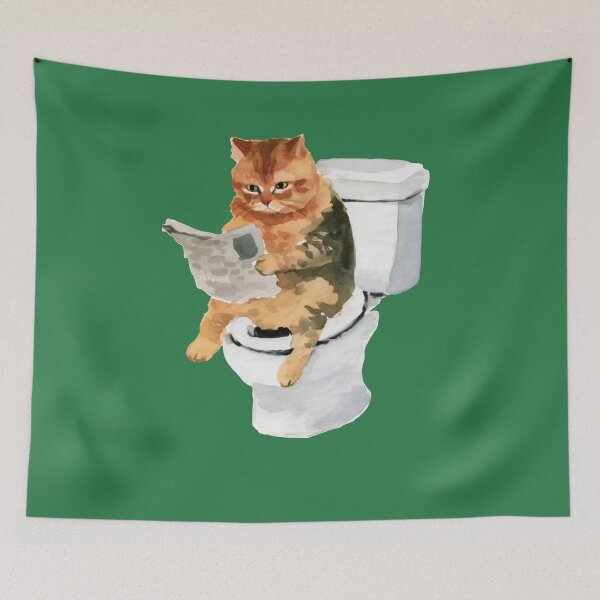 Item preview, Funny Cat Reading Newspaper on Toilet Watercolor Art designed and sold by peterdesigns.