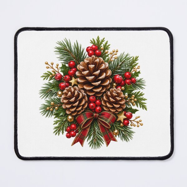 Item preview, Christmas Pinecone Wreath with Red Berries, Evergreen and Tartan Bow designed and sold by Pixanova.