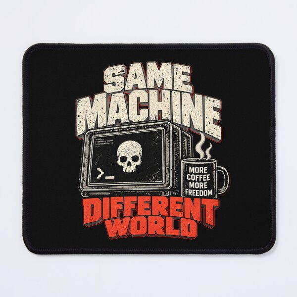 Item preview, Cyberdeck Hacker Humor – Same Machine Different World | Retro Computer & Coffee Design designed and sold by amndro.