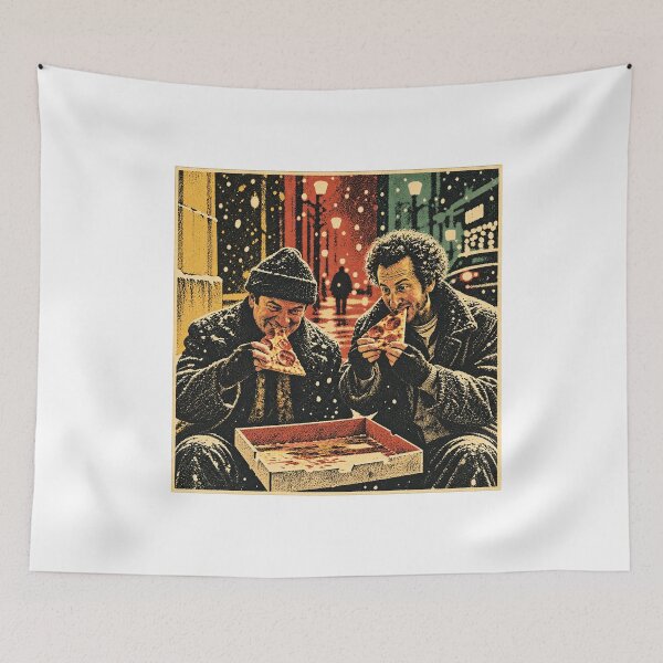 Item preview, Wet Bandits Harry And Marv Eating Pizza Vintage Graphic designed and sold by CozyCubs-Art.