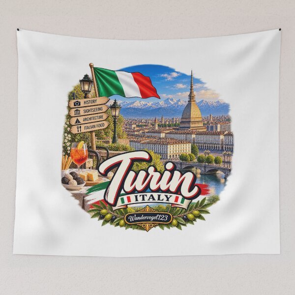 Item preview, Turin, Italy – Mole Antonelliana Alpine Panorama & Vintage Design designed and sold by Wandervogel123.