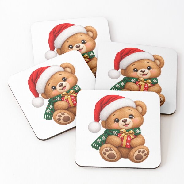 Item preview, Cute Christmas Teddy Bear with Gift – Santa Hat Holiday Kawaii Bear designed and sold by Pixanova.