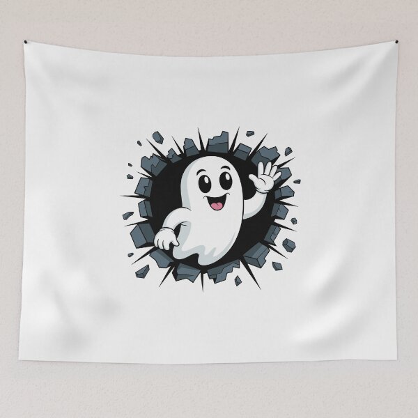 Item preview, Waving Ghost Breaking Wall – Comic Halloween Phantom Art designed and sold by jkrphoto.