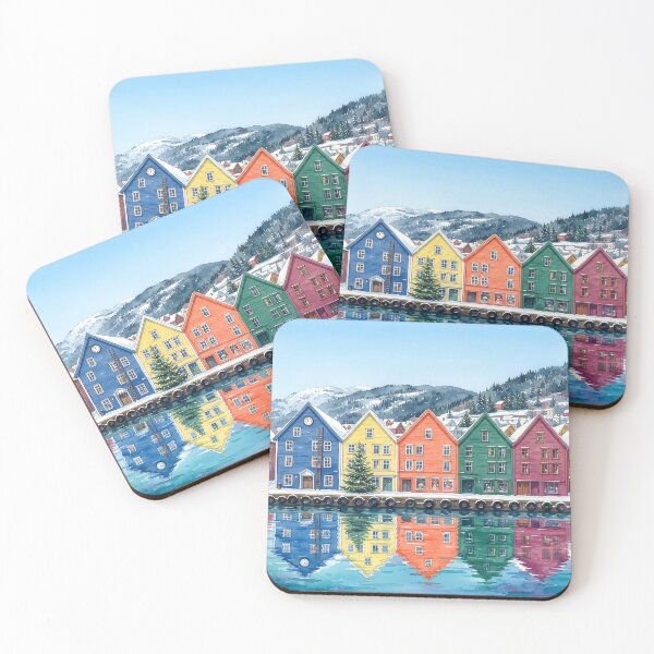 Item preview, Bergen Norway Wall Art – Scandinavian Cityscape Painting designed and sold by POSTERIOCREW.