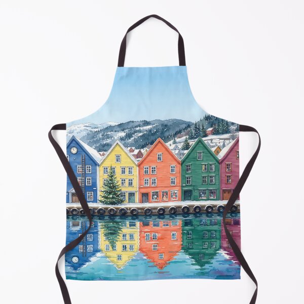 Aperçu de l'œuvre Art mural de Bergen, Norvège – Peinture de paysage urbain scandinave créée et vendue par POSTERIOCREW.