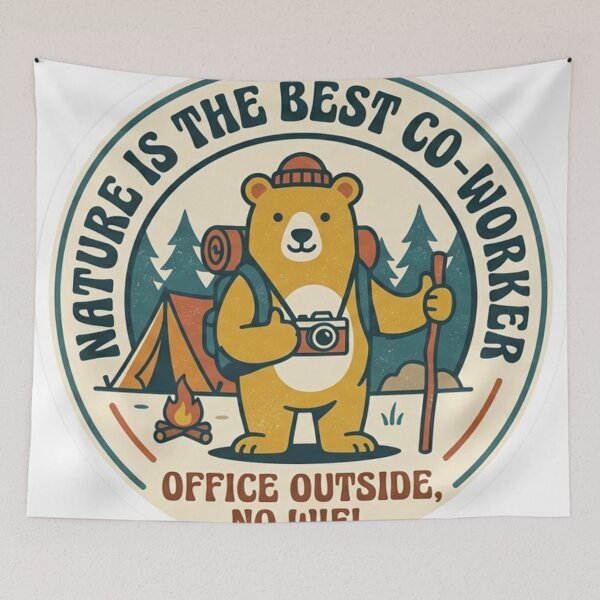 Item preview, Retro Camping Bear Sticker - Nature Is The Best Co-Worker Office Outside designed and sold by Mandatory.