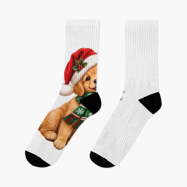 Item preview, Cute Christmas Puppy with Santa Hat and Festive Stocking designed and sold by Pixanova.