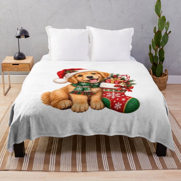 Item preview, Cute Christmas Puppy with Santa Hat and Festive Stocking designed and sold by Pixanova.