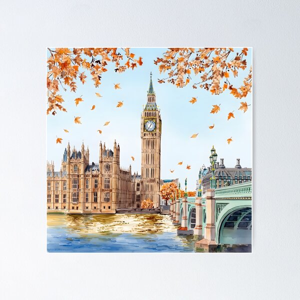 Item preview, Big Ben London Watercolor Print – Vintage Autumn Cityscape designed and sold by POSTERIOCREW.