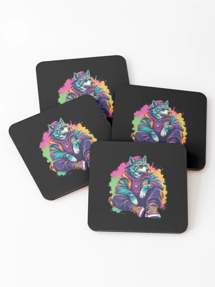 Thumbnail 1 of 5, Coasters (Set of 4), Cool Wolf Rapper designed and sold by Samson-Benjamin.