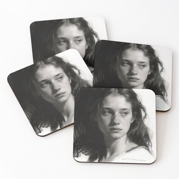 Item preview, Luminous Silence - Black and White Painterly Portrait designed and sold by nhk999.