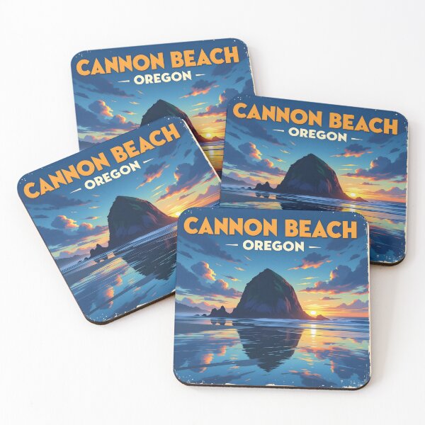 Item preview, Cannon Beach Oregon – Vintage Haystack Rock Sunset Travel Poster designed and sold by LSVart.