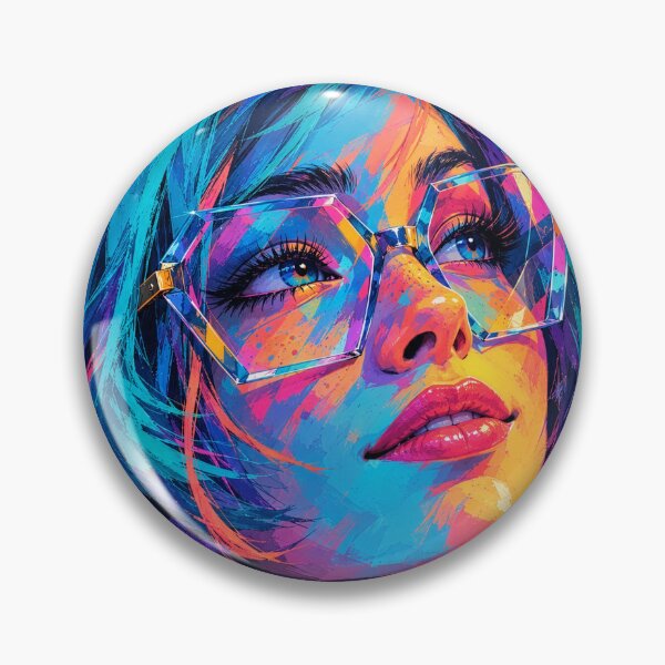 Item preview, Neon Pop Art Portrait – Geometric Glasses Woman Painting designed and sold by RON-FASHION.