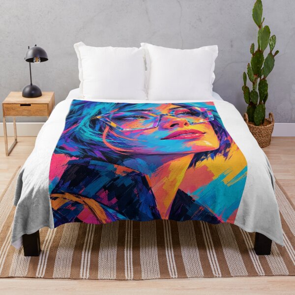Item preview, Neon Pop Art Portrait – Geometric Glasses Woman Painting designed and sold by RON-FASHION.