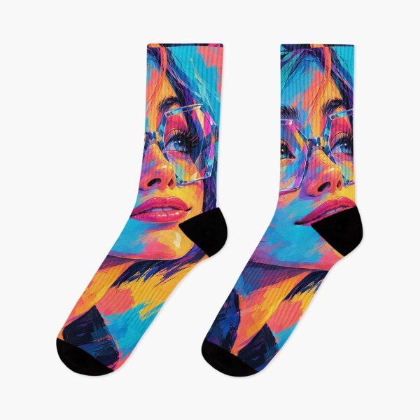 Item preview, Neon Pop Art Portrait – Geometric Glasses Woman Painting designed and sold by RON-FASHION.