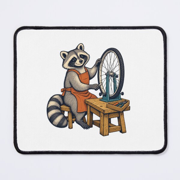 Item preview, Raccoon Bike Mechanic – Cozy Bicycle Repair Workshop designed and sold by suechtmpoa.