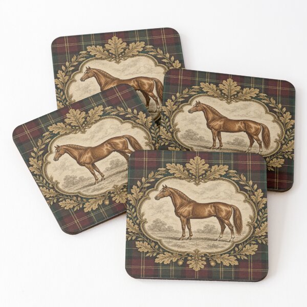Item preview, Vintage Equestrian Horse Portrait in Forest Green & Burgundy Tartan designed and sold by Adhdbrainstudio.