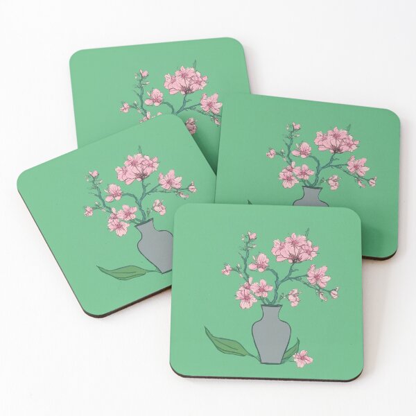 Item preview, Grey vase with appelblossom illustration Ikebana style designed and sold by Photopat.