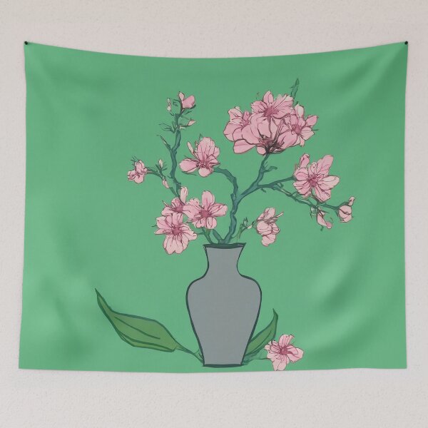 Item preview, Grey vase with appelblossom illustration Ikebana style designed and sold by Photopat.