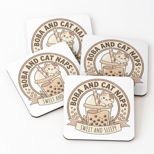 Item preview, Boba And Cat Naps Sweet And Sleepy Cute Vintage Bubble Tea Art designed and sold by Namphet.