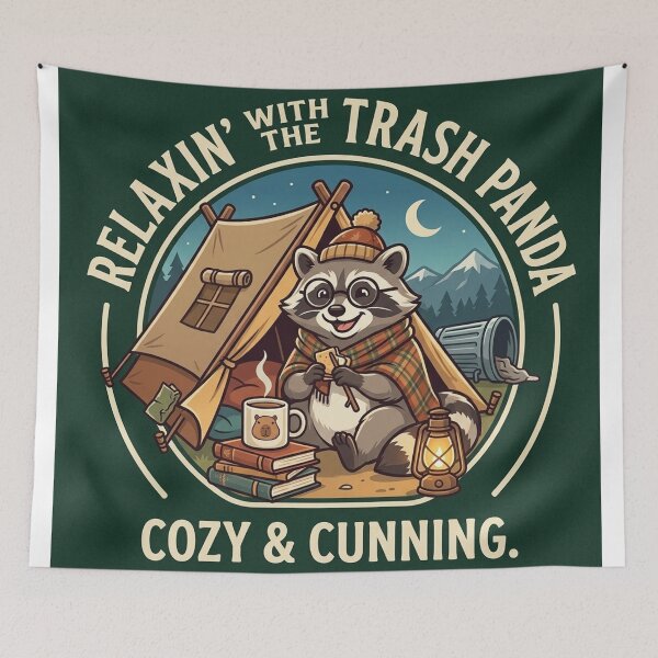 Item preview, Relaxin With The Trash Panda Retro Raccoon Campfire Sticker designed and sold by Mandatory.