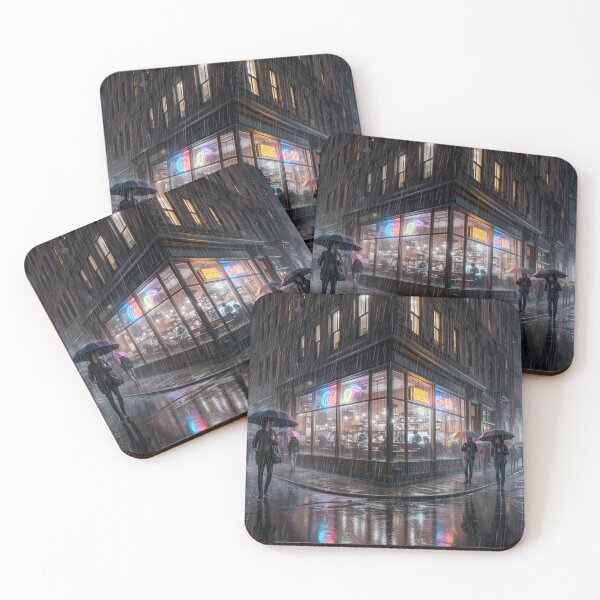 Item preview, Corner Café in the Rain - Cozy Urban Night Escape designed and sold by nhk999.