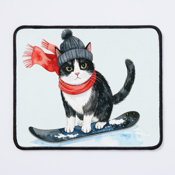 Item preview, Unhappy black and white winter cat on a snowboard designed and sold by LiskoDesign.