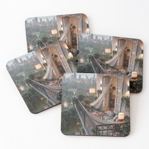 Item preview, Cozy Balcony Retreat - Rainy Night City Escape Art designed and sold by nhk999.