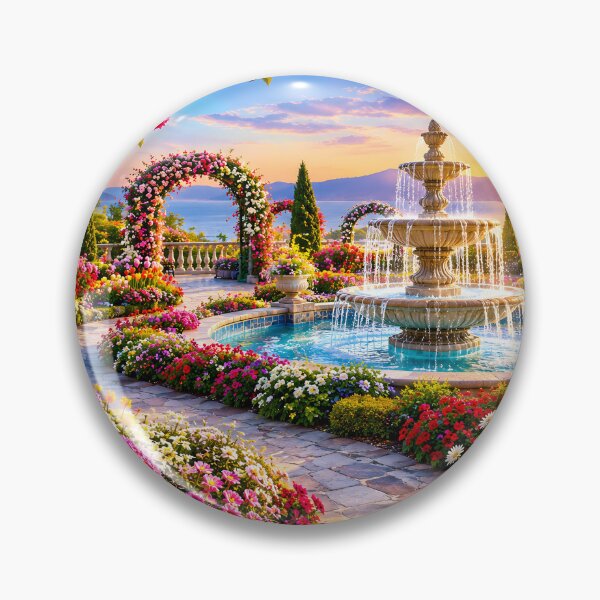 Item preview, Colourful Flower Garden with Seaside Fountain designed and sold by MagicCrystal.