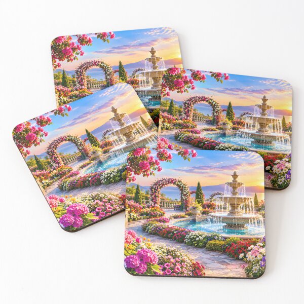 Item preview, Colourful Flower Garden with Seaside Fountain designed and sold by MagicCrystal.
