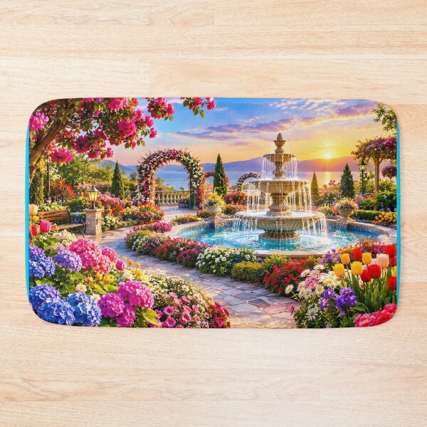 Item preview, Colourful Flower Garden with Seaside Fountain designed and sold by MagicCrystal.