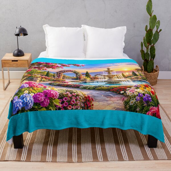 Item preview, Colourful Flower Garden with Seaside Fountain designed and sold by MagicCrystal.