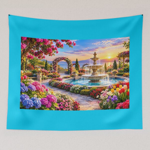 Item preview, Colourful Flower Garden with Seaside Fountain designed and sold by MagicCrystal.