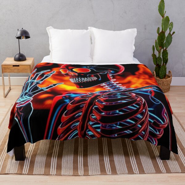 Item preview, Neon Fire Skeleton Glowing Skull Horror Dark Fantasy Art designed and sold by FusionCipher.