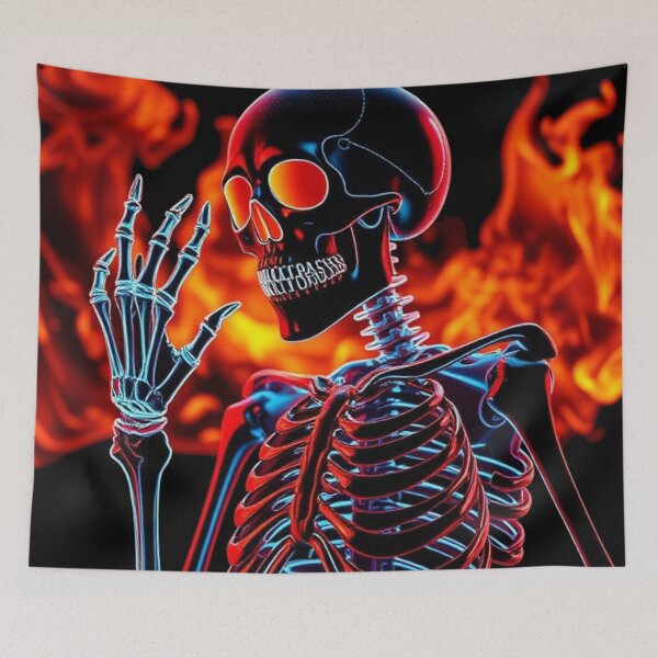 Item preview, Neon Fire Skeleton Glowing Skull Horror Dark Fantasy Art designed and sold by FusionCipher.