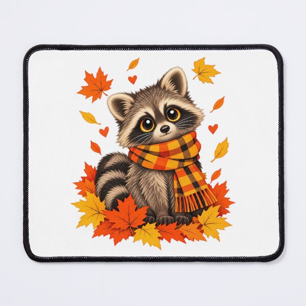 Item preview, Cute Raccoon Wearing Plaid Scarf Autumn Leaves Thanksgiving Graphic designed and sold by CozyCubs-Art.