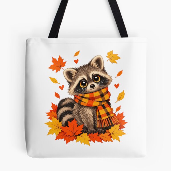 Item preview, Cute Raccoon Wearing Plaid Scarf Autumn Leaves Thanksgiving Graphic designed and sold by CozyCubs-Art.