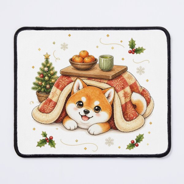 Item preview, Red Shiba Inu Cozy in a Kotatsu at Christmas designed and sold by Kawaii Matcha Studio.