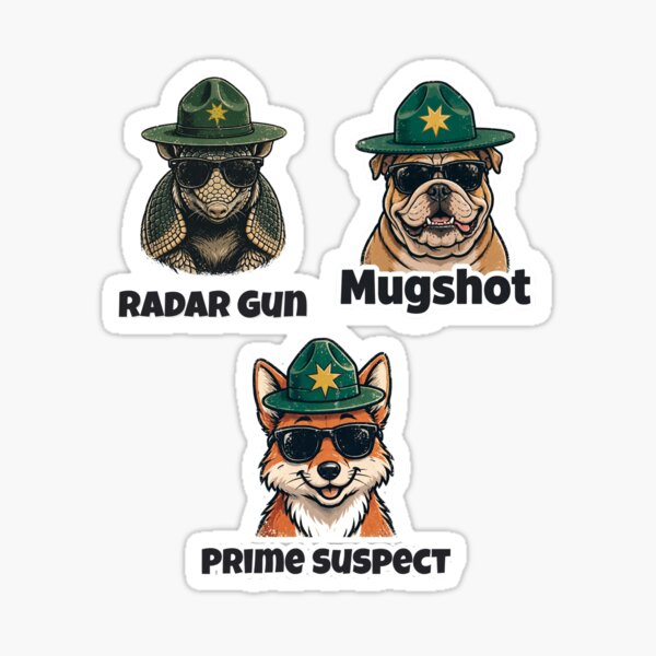 Item preview, Prime Suspect / Radar Gun / Mugshot — Iowa Deputy Animal Sticker Pack designed and sold by Wild Shades.