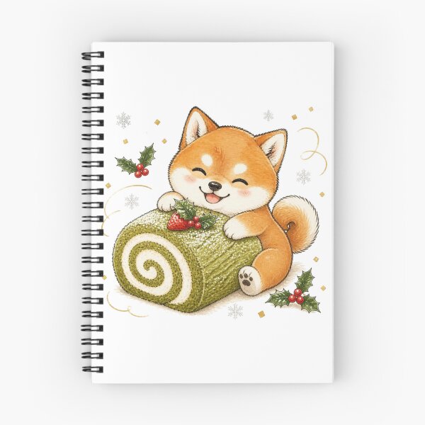 Aperçu de l'œuvre Un Shiba Inu roux câline une bûche de Noël au matcha créée et vendue par Kawaii Matcha Studio.