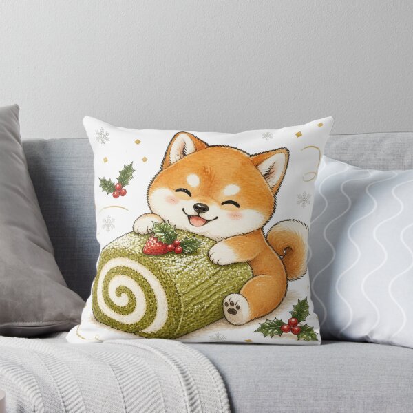 Item preview, Red Shiba Inu Hugging a Matcha Yule Log Cake designed and sold by Kawaii Matcha Studio.