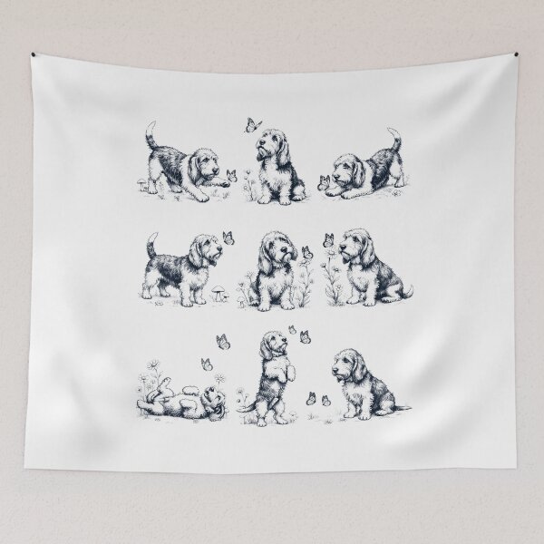 Aperçu de l'œuvre Petit Basset Griffon Vendéen Vintage avec fleur papillon, amoureux des chiens créée et vendue par dian-rody-crest.