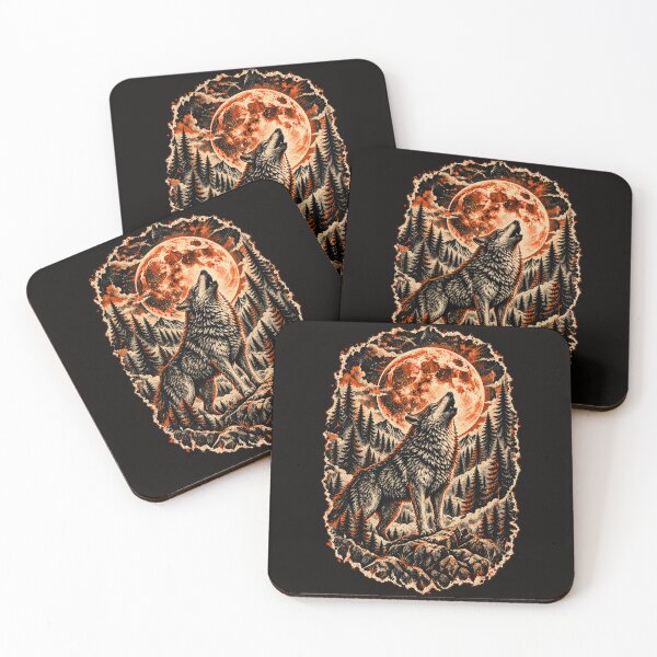 Item preview, Howling Wolf Under Full Orange Moon Vintage Forest Graphic designed and sold by CozyCubs-Art.