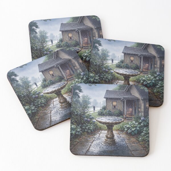 Item preview, Pouring Rain Falling Into Bird Bath American Realism designed and sold by Home Decor Art.