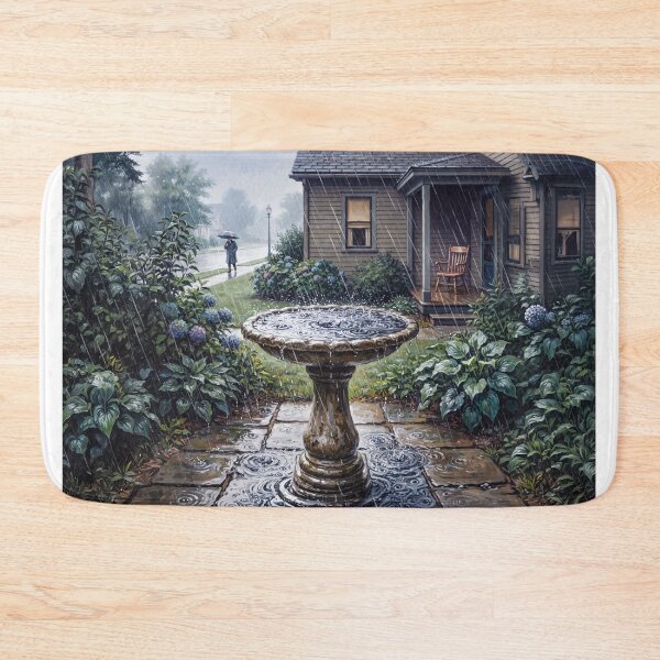 Item preview, Pouring Rain Falling Into Bird Bath American Realism designed and sold by Home Decor Art.