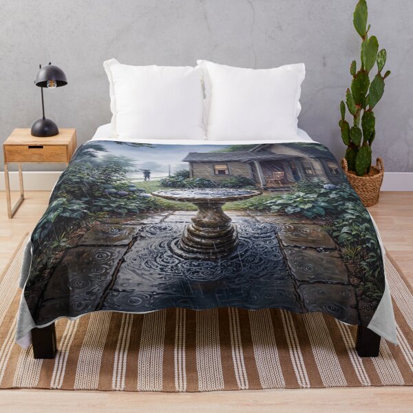 Item preview, Pouring Rain Falling Into Bird Bath American Realism designed and sold by Home Decor Art.