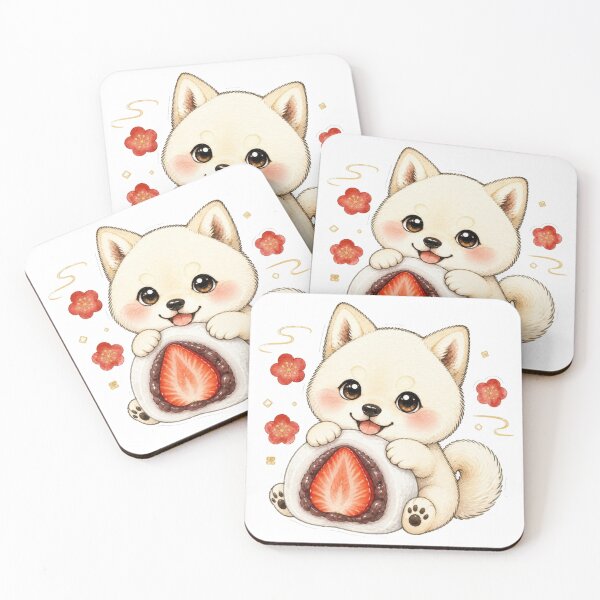 Item preview, Cream Shiba Inu Hugging Strawberry Daifuku designed and sold by Kawaii Matcha Studio.