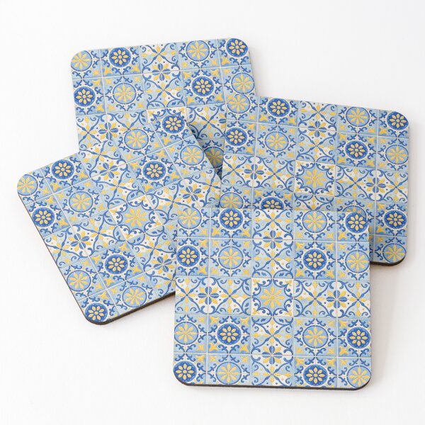 Item preview, Blue and Yellow Tile | Mediterranean Watercolor Pattern designed and sold by Mellowtint Studio.